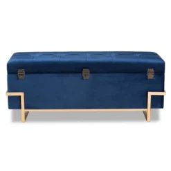 Parker Velvet Upholstered And Metal Storage Ottoman Blue/Gold - Baxton Studio -Urban Dwell Gear Outlet Store GUEST 1a820a0b 3cad 4780 8ec3 cf4534b4d591