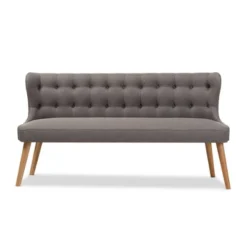 Melody Mid-Century Modern Fabric And Natural Wood Finishing 3 Seater Settee Bench Gray - Baxton Studio