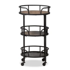 Bristol Rustic Industrial Style Metal And Wood Mobile Serving Cart - Brown - Baxton Studio