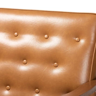 Sorrento Mid-Century Faux Leather Upholstered Wood Loveseat Walnut/Brown - Baxton Studio 4 Sorrento Mid-Century Faux Leather Upholstered Wood Loveseat Walnut/Brown - Baxton Studio - Image 4