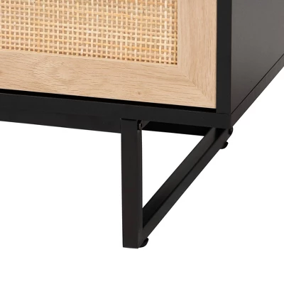 Declan Wood And Natural Rattan 3 Door TV Stand Espresso Brown/Black - Baxton Studio 6 Declan Wood And Natural Rattan 3 Door TV Stand Espresso Brown/Black - Baxton Studio - Image 6