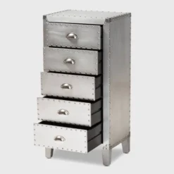 Carrel Metal 5 Drawer Accent Chest Silver - Baxton Studio
