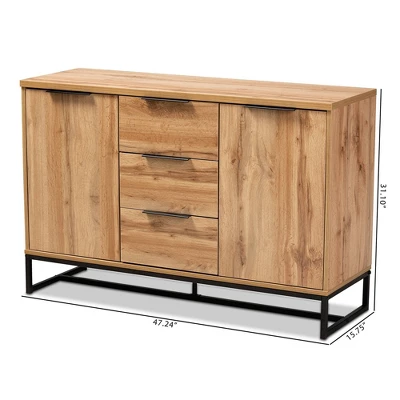 Reid Wood & Metal 3 Drawer Sideboard Buffet Oak/Black - Baxton Studio 9 Reid Wood & Metal 3 Drawer Sideboard Buffet Oak/Black - Baxton Studio - Image 9