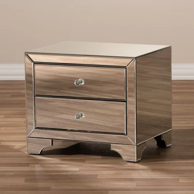 Farrah Hollywood Regency Glamour Style Mirrored 2 - Drawer Nightstand - Baxton Studio 6 Farrah Hollywood Regency Glamour Style Mirrored 2 - Drawer Nightstand - Baxton Studio - Image 6