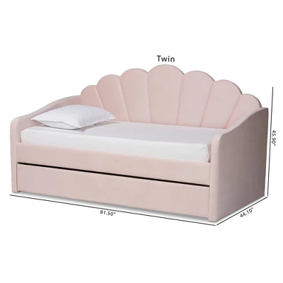 Timila Velvet Fabric Upholstered Daybed With Trundle Light Pink - Baxton Studio 11 Timila Velvet Fabric Upholstered Daybed With Trundle Light Pink - Baxton Studio - Image 11