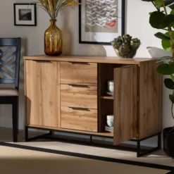 Reid Wood & Metal 3 Drawer Sideboard Buffet Oak/Black - Baxton Studio 15 Reid Wood & Metal 3 Drawer Sideboard Buffet Oak/Black - Baxton Studio -Urban Dwell Gear Outlet Store GUEST 24cf6c2a 0d25 4173 a84a 1755069b614c