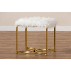 Gwyn Glam And Luxe Faux Fur Upholstered And Metal Ottoman White/Gold - Baxton Studio -Urban Dwell Gear Outlet Store GUEST 254bdc79 dadc 44e3 b1f2 cc9b3b7a3aec