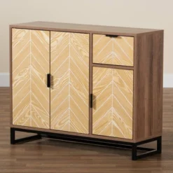 Josephine Two-Tone Wood And Metal 3 Door Sideboard Walnut Brown/White/Black - Baxton Studio -Urban Dwell Gear Outlet Store GUEST 258e72ae 483f 4d02 9bbd bd400b668e7a