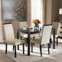 5pc Daveney Modern And Contemporary Espresso Faux Leather Upholstered Dining Set Cream, Dark Brown - Baxton Studio -Urban Dwell Gear Outlet Store GUEST 2611433a 4936 4a30 9f12 ac35d5d91513