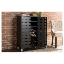 Shirley Modern And Contemporary Wood 2-Door Shoe Cabinet With Open Shelves - Dark Brown - Baxton Studio -Urban Dwell Gear Outlet Store GUEST 262d7bd0 9b2e 4f36 873f c2a0b5a32aa0