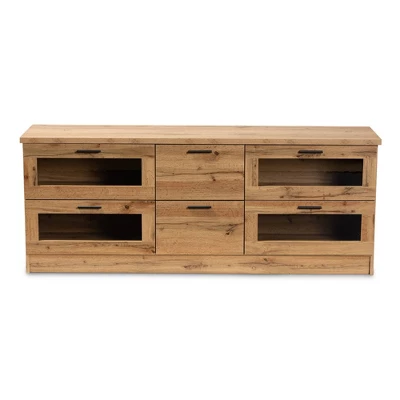 Adelino Wood 2 Drawer TV Stand For TVs Up To 55" Oak Brown/Black - Baxton Studio 1 Adelino Wood 2 Drawer TV Stand For TVs Up To 55" Oak Brown/Black - Baxton Studio