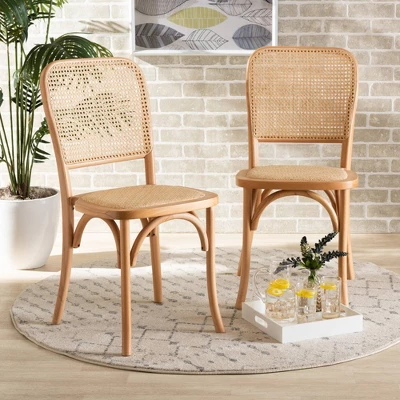 2pc Neah Woven Rattan And Wood Cane Dining Chair Set Brown - Baxton Studio 6 2pc Neah Woven Rattan And Wood Cane Dining Chair Set Brown - Baxton Studio - Image 6