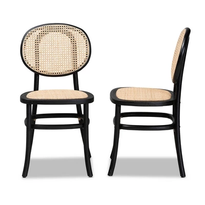 2pc Garold Woven Rattan And Wood Cane Dining Chair Set - Baxton Studio 2 2pc Garold Woven Rattan And Wood Cane Dining Chair Set - Baxton Studio - Image 2