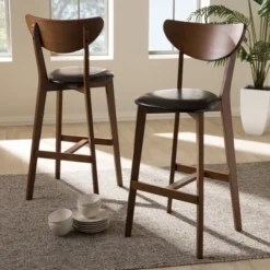 Set Of 2 Eline Mid-Century Modern Walnut Finished Wood Faux Leather Upholstered Barstools Black - Baxton Studio -Urban Dwell Gear Outlet Store GUEST 273c4be3 93d6 44f0 989f cf3d236fd718