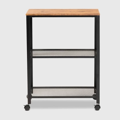 Verna Metal And Wood Kitchen Serving Cart Oak Brown/Black - Baxton Studio 1 Verna Metal And Wood Kitchen Serving Cart Oak Brown/Black - Baxton Studio