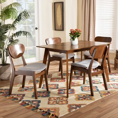 5pc Katya Fabric Upholstered And Wood Dining Set Gray/Brown - Baxton Studio 6 5pc Katya Fabric Upholstered And Wood Dining Set Gray/Brown - Baxton Studio - Image 6