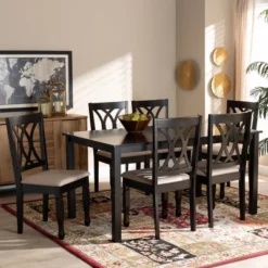7pc Reneau Upholstered Wood Dining Set Sand Brown/Espresso - Baxton Studio -Urban Dwell Gear Outlet Store GUEST 2baacd3d fa7b 459a b989 7e95f52d4654
