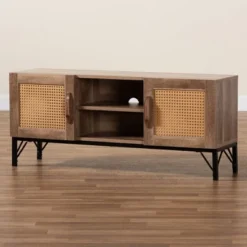 Veanna Bohemian Natural Wood And Metal 2 Door Synthetic Rattan TV Stand For TVs Up To 40" Brown/Black - Baxton Studio 16 Veanna Bohemian Natural Wood And Metal 2 Door Synthetic Rattan TV Stand For TVs Up To 40" Brown/Black - Baxton Studio -Urban Dwell Gear Outlet Store GUEST 2c3170d0 5ea6 46ac baa5 a54ed0060d52