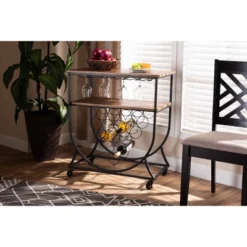 Dania Antique Vintage Industrial Metal And Wood Mobile Wine Bar Cart Black/Walnut - Baxton Studio -Urban Dwell Gear Outlet Store GUEST 2c336a90 0772 4aae 87b4 b7b70e085c56
