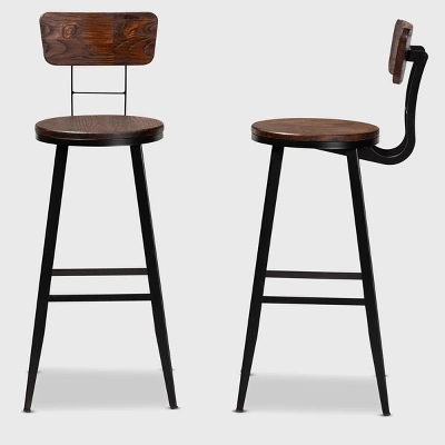 Set Of 2 Kenna Wood And Metal Finished Metal Barstools Brown/Black - Baxton Studio 2 Set Of 2 Kenna Wood And Metal Finished Metal Barstools Brown/Black - Baxton Studio - Image 2