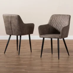 Set Of 2 Belen Imitation Leather Upholstered Metal Dining Chairs Gray/Brown - Baxton Studio -Urban Dwell Gear Outlet Store GUEST 2ee3cbcc 9b9f 47cf b073 c9ce124626a2