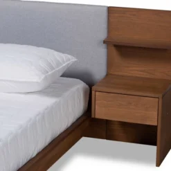 Queen Sami Light Fabric Upholstered And Wood Bed With Built In Nightstands Gray/Brown - Baxton Studio -Urban Dwell Gear Outlet Store GUEST 2efcb05b af6b 429a b5b0 d58a43c06377
