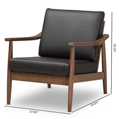 Venza Mid Century Modern Walnut Wood Faux Leather Lounge Chair Black - Baxton Studio 8 Venza Mid Century Modern Walnut Wood Faux Leather Lounge Chair Black - Baxton Studio - Image 8