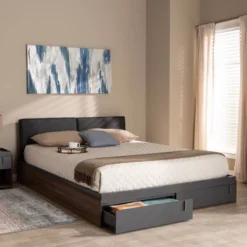 Queen Rikke Two-Tone Wood Platform Storage Bed With Upholstered Headboard Gray - Baxton Studio -Urban Dwell Gear Outlet Store GUEST 31b529a5 3970 4ffa a2e7 24d21369c742