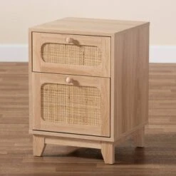 Elsbeth Wood And Natural Rattan 1 Drawer End Table Light Brown/Natural Brown - Baxton Studio -Urban Dwell Gear Outlet Store GUEST 324b1a34 46ea 4ffa a474 0b3940bcc3f5