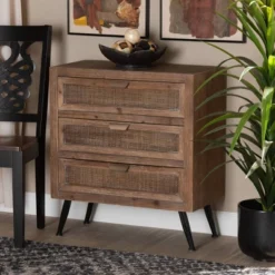 Calida Wood And Rattan 3 Drawer Storage Cabinet Brown - Baxton Studio -Urban Dwell Gear Outlet Store GUEST 333f8ae8 f61f 4a7d 8f9b 517a409acb41