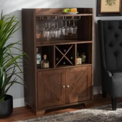 Carrie Walnut Finished Wood Wine Storage Cabinet Walnut - Baxton Studio -Urban Dwell Gear Outlet Store GUEST 33a9666e ee8f 4ff4 a0f8 3db227968175