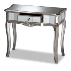 Elgin Brushed Wood And Mirrored Glass 1 Drawer Console Table Silver/Mirror - Baxton Studio