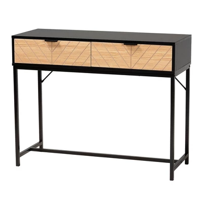 Jacinth Two-Tone Wood And Metal 2 Drawer Console Table Black/Natural Brown - Baxton Studio 1 Jacinth Two-Tone Wood And Metal 2 Drawer Console Table Black/Natural Brown - Baxton Studio