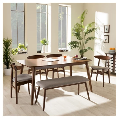 6pc Dining Set Flora Mid-Century Modern Finishing Wood Light Gray/Medium Brown - Baxton Studio 1 6pc Dining Set Flora Mid-Century Modern Finishing Wood Light Gray/Medium Brown - Baxton Studio