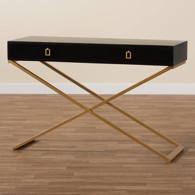 Madan Wood And Metal 2 Drawer Console Table Black/Gold - Baxton Studio 8 Madan Wood And Metal 2 Drawer Console Table Black/Gold - Baxton Studio - Image 8