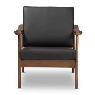 Venza Mid Century Modern Walnut Wood Faux Leather Lounge Chair Black - Baxton Studio 1 Venza Mid Century Modern Walnut Wood Faux Leather Lounge Chair Black - Baxton Studio