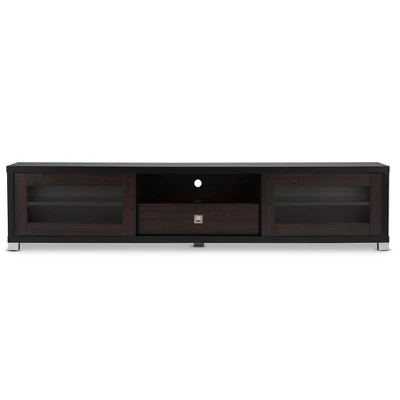 Beasley Cabinet With 2 Sliding Doors And Drawer TV Stand For TVs Up To 70" Dark Brown - Baxton Studio 2 Beasley Cabinet With 2 Sliding Doors And Drawer TV Stand For TVs Up To 70" Dark Brown - Baxton Studio - Image 2