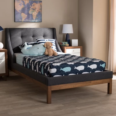 Louvain Modern And Contemporary Fabric Upholstered Walnut - Finished Platform Bed Dark Gray - Baxton Studio 5 Louvain Modern And Contemporary Fabric Upholstered Walnut - Finished Platform Bed Dark Gray - Baxton Studio - Image 5