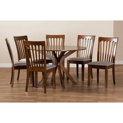 7pc Dining Set Wood And Lore Fabric Upholstered And Wood Gray/Walnut - Baxton Studio 7 7pc Dining Set Wood And Lore Fabric Upholstered And Wood Gray/Walnut - Baxton Studio - Image 7