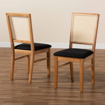 Set Of 2 Idris Fabric Upholstered Rattan Dining Chairs Black/Oak Brown - Baxton Studio 7 Set Of 2 Idris Fabric Upholstered Rattan Dining Chairs Black/Oak Brown - Baxton Studio - Image 7