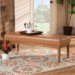 Arvid Mid-Century Faux Leather Upholstered Wood Dining Bench Walnut/Brown - Baxton Studio -Urban Dwell Gear Outlet Store GUEST 3a3e2fcc d91b 4532 9b65 7922a8b9b4af