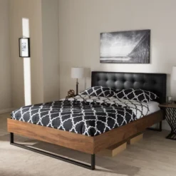 Mitchell Rustic Industrial Walnut Wood Black Faux Leather Metal Platform Bed Dark Bronze - Baxton Studio -Urban Dwell Gear Outlet Store GUEST 3ab4a342 fcd2 45c4 8e4e 3d65485cea0b