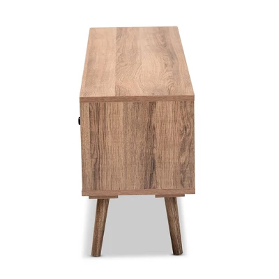 Yuna Natural Wood And Metal 2 Door TV Stand For TVs Up To 40" Brown/Black - Baxton Studio 3 Yuna Natural Wood And Metal 2 Door TV Stand For TVs Up To 40" Brown/Black - Baxton Studio - Image 3