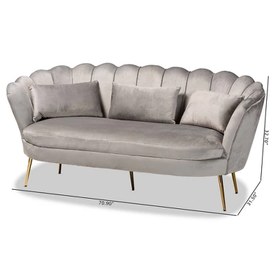 Genia Velvet Fabric Upholstered And Metal Sofa Gray/Gold - Baxton Studio 11 Genia Velvet Fabric Upholstered And Metal Sofa Gray/Gold - Baxton Studio - Image 11