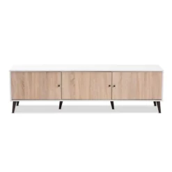 Bastien Light Oak 6 Shelf TV Stand For TVs Up To 60" White/Brown - Baxton Studio -Urban Dwell Gear Outlet Store GUEST 3c4fa12d 46f3 4a1c b48e 52f7b60d7a2b