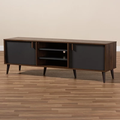Samuel Finished TV Stand For TVs Up To 55" Walnut Brown/Dark Gray - Baxton Studio 3 Samuel Finished TV Stand For TVs Up To 55" Walnut Brown/Dark Gray - Baxton Studio - Image 3