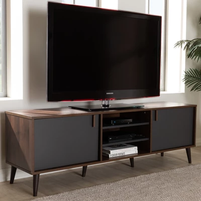 Samuel Finished TV Stand For TVs Up To 55" Walnut Brown/Dark Gray - Baxton Studio 2 Samuel Finished TV Stand For TVs Up To 55" Walnut Brown/Dark Gray - Baxton Studio - Image 2