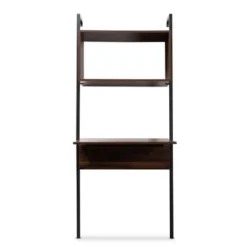 Fariat Walnut Wood And Metal Display Shelf With Desk Brown/Black - Baxton Studio