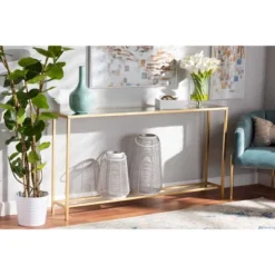 Alessa Glam Metal And Mirrored Glass Console Table Gold - Baxton Studio -Urban Dwell Gear Outlet Store GUEST 3e7e2960 3061 43a6 a412 a0f63096f480