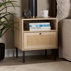 Caterina Wood And Natural Rattan 1 Door End Table Natural Brown/Black - Baxton Studio -Urban Dwell Gear Outlet Store GUEST 3ebd400f 4cf8 48f6 9368 2a6cb828e30e